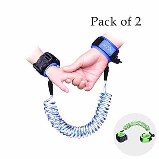Reflective Anti Lost Wrist Link with Child Lock, Siyoo Toddler Child Harness Leash for Outdoor Activities, Shopping, Pack of 2 (4.92ft Green & 8.2ft Blue)