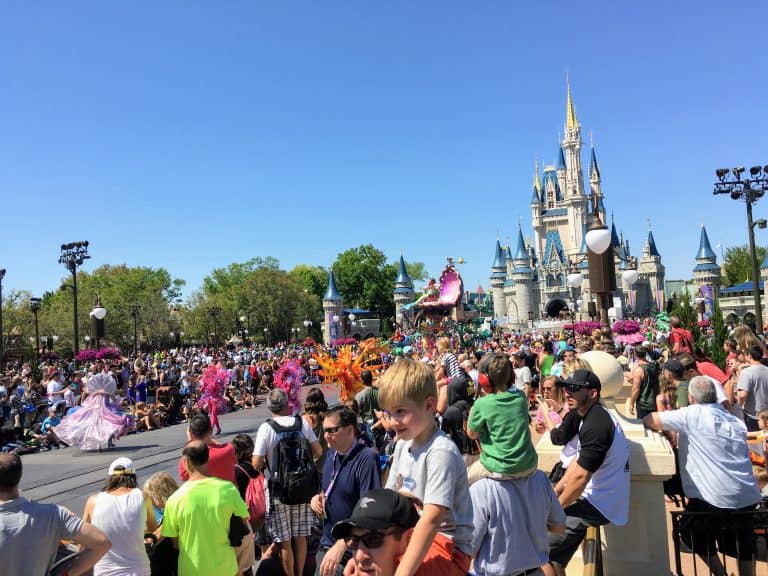 Crowd around Disney castle