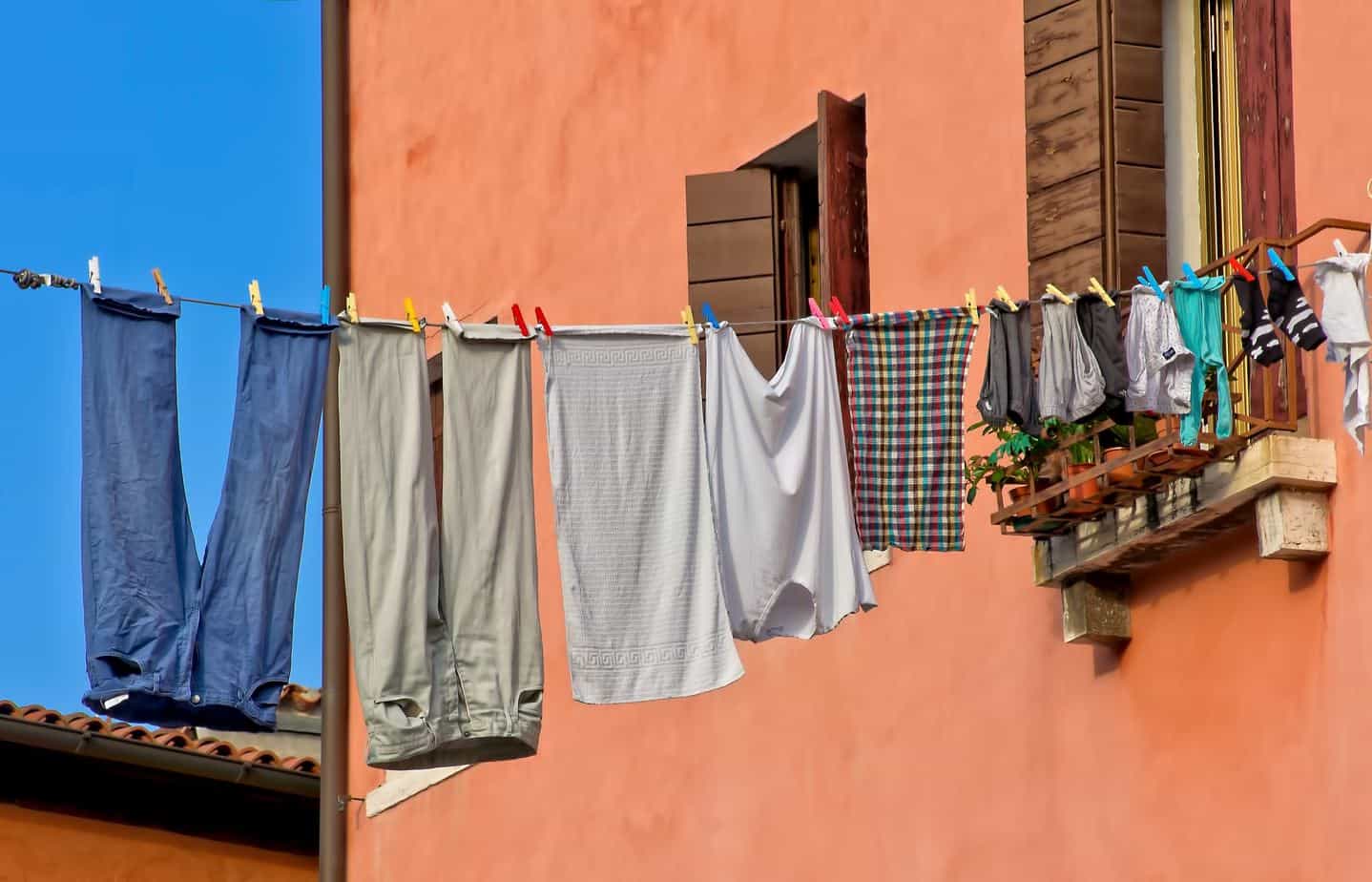 Clothes hanging on outdoor clothes line