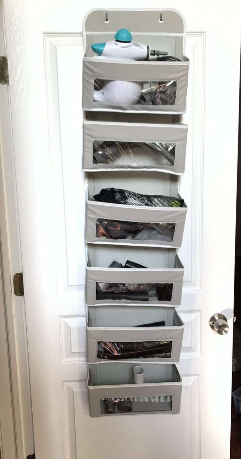 Hanging over the door storage bag for vacuum accessories