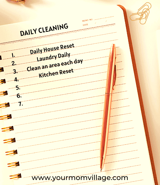 cleaning checklist in a planner