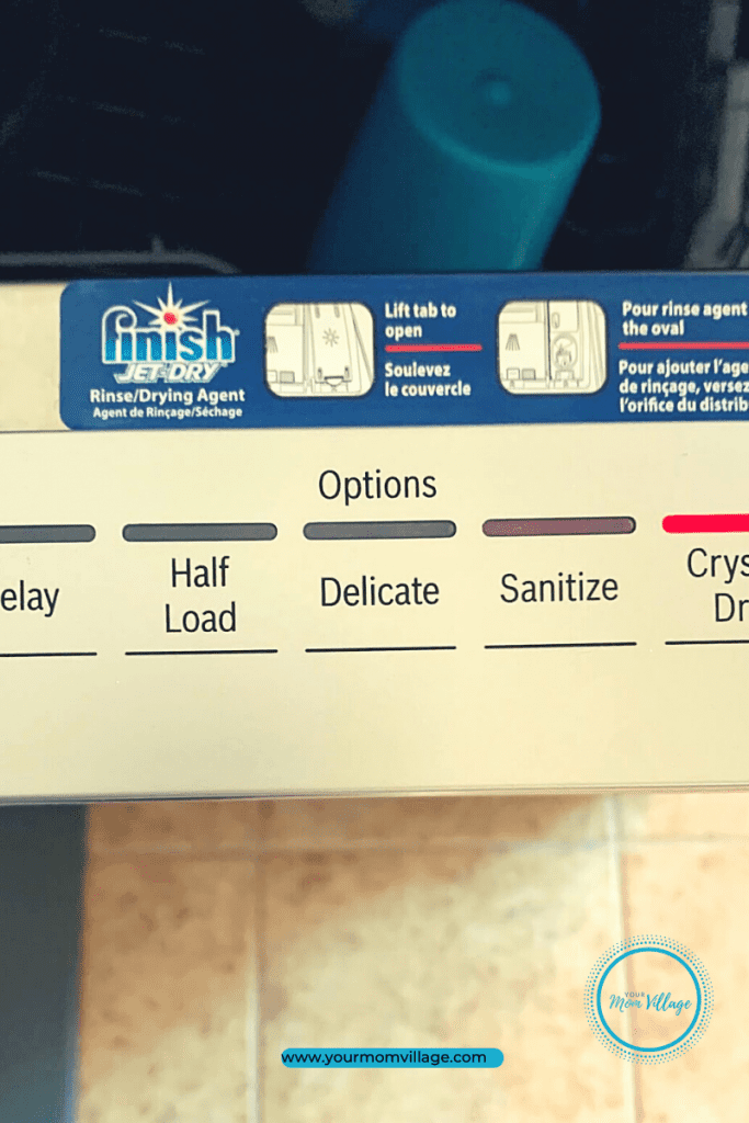 Botões para a opção de lava-louças no painel