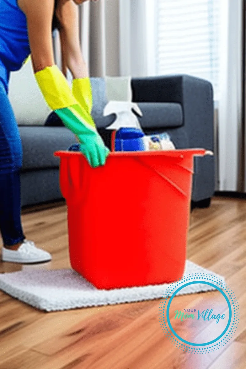 Cleaning with bucket and supplies