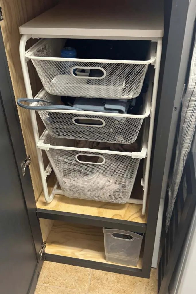 Ikea mesh organizer inside a cabinet