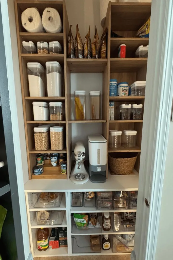 Organized pantry with clear containers