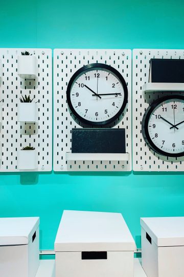 Organized wall command center with clocks
